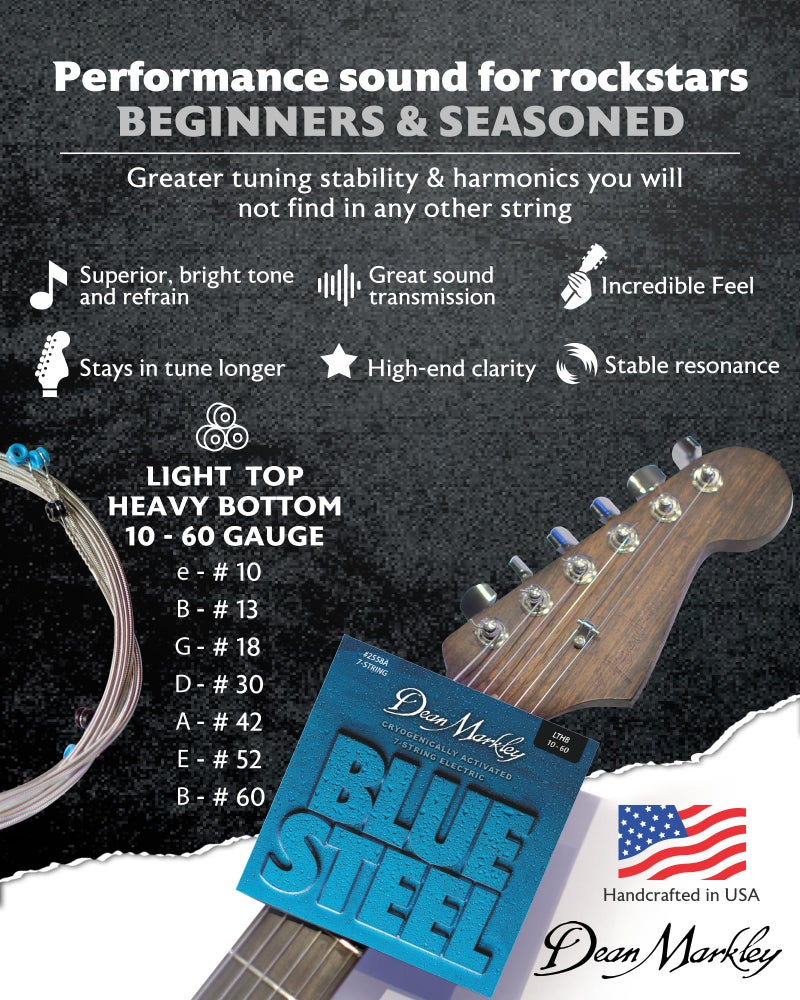 DEAN MARKLEY 2558A Blue Steel Electric Guitar Strings. 7 piece Electric Guitar String Set. Cryogenically Treated for Longer Life, Enhanced Performance, and Superior Sound. Made in USA. Gauges 10-60 - Image 4